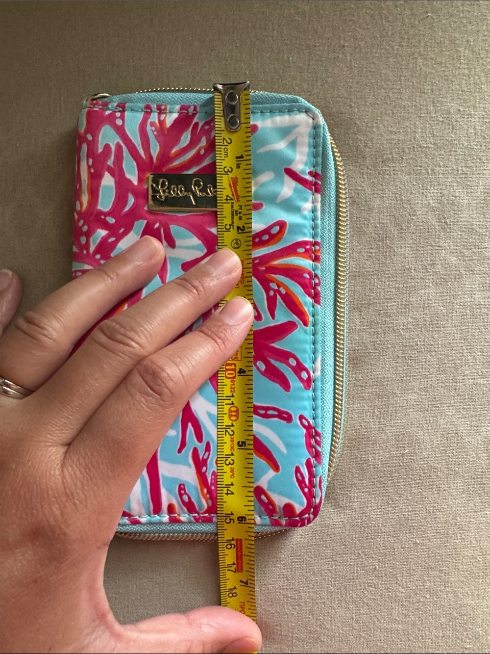 Lilly Pulitzer Turquoise Wallet with Hot Pink & Orange Coral Motif - Picture 4 of 6